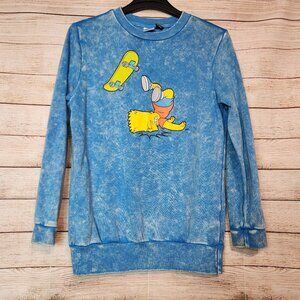 Bart Simpson Sweatshirt Size Large Blue Skateboard Fail Face Plant The Simpsons